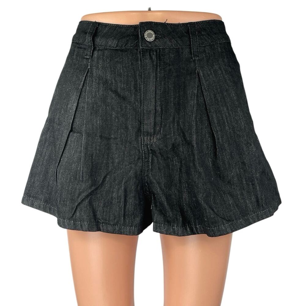 Weworewhat Women's Black High Waisted Pleated Wide Leg Denim Jean Shorts Sz 25